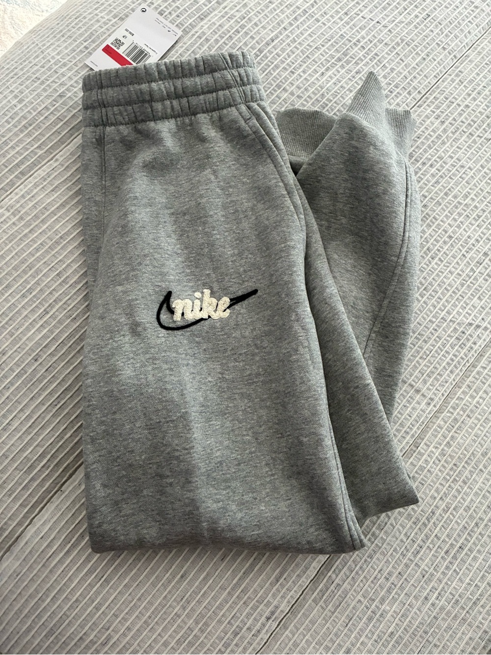 Nike Grey Kids Fleece Joggers with Embroidered Logo